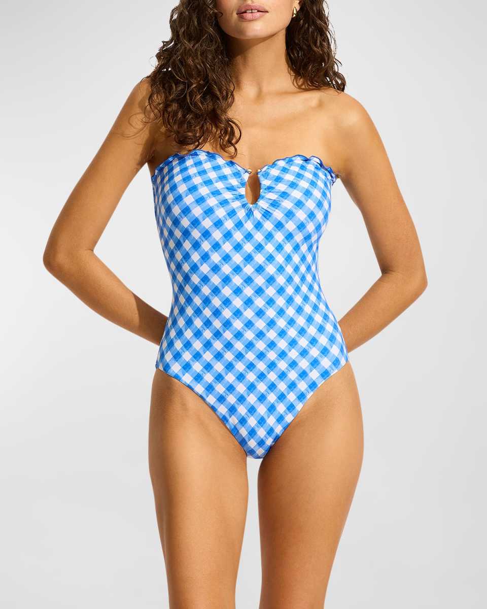 Plaid Bandeau One-Piece Swimsuit